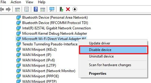 disable Microsoft Wi-Fi Direct Virtual Adapter