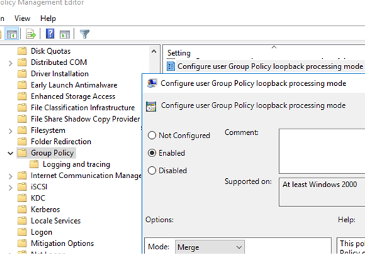 Group Policy loopback processing mode